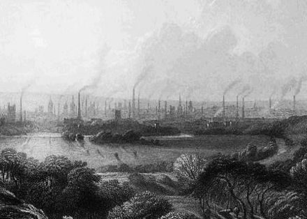 Smokestacks in Manchester, England c. 1858 watercolor by William Wyld