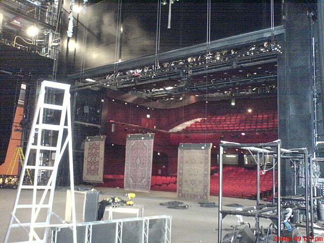 Curve theatre stage & auditorium from the open walled wing