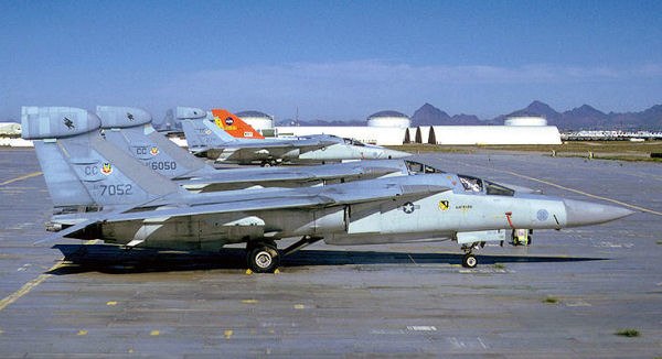 429th ECS General Dynamics EF-111A Ravens being retired at Davis-Monthan AFB Arizona upon arrival at AMARC, 1 April 1988. Serials 67-052 and 66-050 id