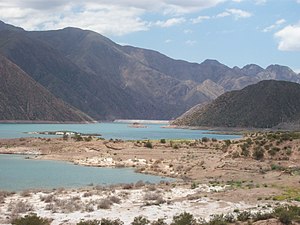 The reservoir with the dam (in the center of the picture)