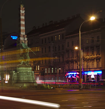 A Vienna tram's light trails.