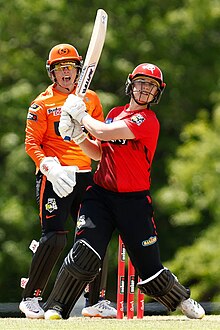 Erica Kershaw scores 34 off 18 to beat Perth Scorchers, eliminating them from the WBBL 08 Semi Finals. Erica Kershaw.jpg