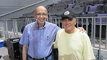 Ernie Bringas (left), co-founder of the Rip Chords, with Bruce Johnston after a July 7, 2012 Beach Boys 50th-anniversary concert in Phoenix, Arizona Ernie Bringas and Bruce Johnson.jpg