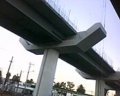 Multiple concrete columns and girders under construction.