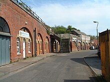 Fort Fareham north casemates with steps to ramparts and officers' mess beyond Fort Fareham north casemates.jpg