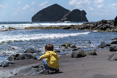 Gabriel at Mosteiros Beach, São Miguel Island, Azores, Portugal