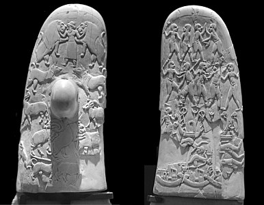 Manche du couteau de Gebel el-Arak. Ivoire. Deux faces. Abydos, 3300-3200. Musée du Louvre