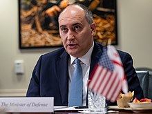 Georgian Defense Minister Juansher Burchuladze at a bilateral exchange at the Pentagon, Washington, D.C., February 9, 2023 (2) - 230209-D-XI929-1012 (cropped).jpg