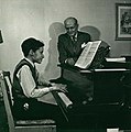 Alberto Guerrero (standing) with Glenn Gould, his most famous student, circa 1945.