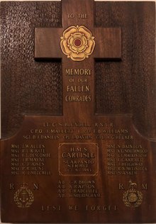 A memorial to personnel of HMS Carlisle (D67) killed when the ship was in action in Scarpanto Strait, 9 October 1943. HMS Carlisle (D67) Scarpanto Strait 1943 Memorial.pdf