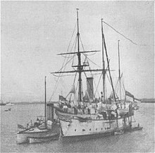 Phoenix at anchor in the Hai River in about 1900 HMS Phoenix (1895) at anchor.jpg