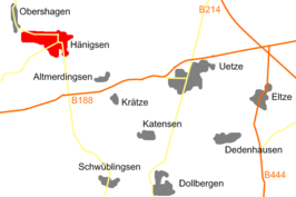 Locatie Hänigsen in de gemeente Uetze