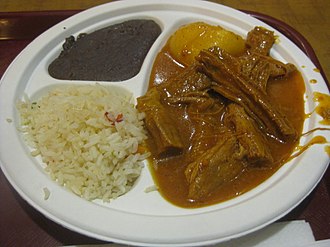 Hilachas served with rice and black beans Hilacha.jpg