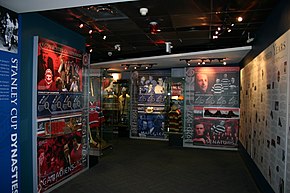 Exhibits on various Stanley Cup dynasties at the Hockey Hall of Fame Hockey Dynastys (149546594).jpg