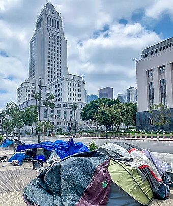 Homeless tents outside Los Angeles City Hall, 2021