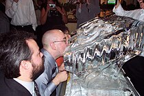 Jägermeister being poured down ice luges (2002)