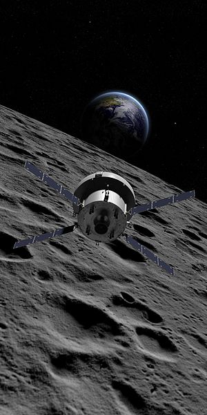 File:Illustration of Orion over lunar surface with Earthrise (32125696615).jpg