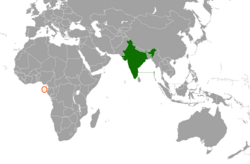 Hindistan ve São Tomé ve Príncipe konumlarını gösteren harita