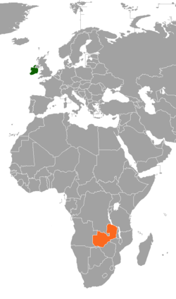 Map indicating locations of Ireland and Zambia