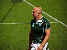 Denis Hickie sous le maillot irlandais.