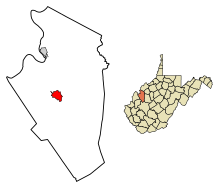 Áreas incorporadas y no incorporadas del condado de Jackson West Virginia Ripley Highlights.svg