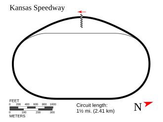 The layout of Kansas Speedway, the venue where the race was held. Kansas Speedway diagram.svg