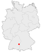 Mapa da Alemanha, posição de Ulm acentuada