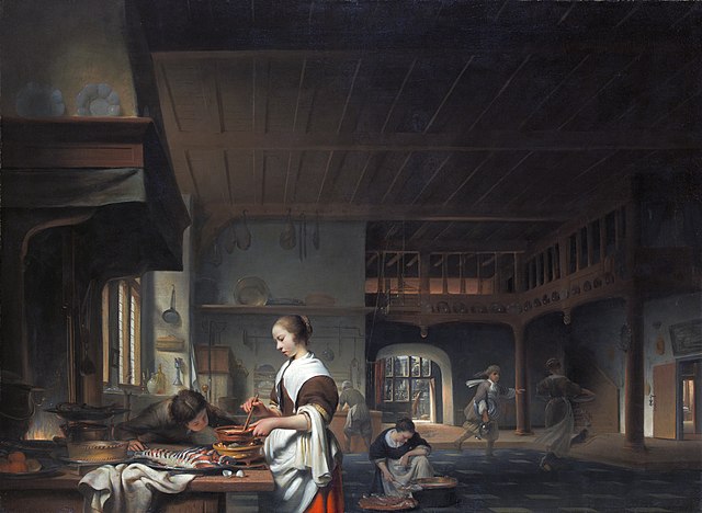 640px-Kitchen_interior_with_a_woman_cooking,_by_Cornelis_Bisschop.jpg (640×468)