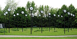 Zeitfeld (1987), an installation in the Sudpark [de], Dusseldorf Klaus Rinke Zeitfeld, 1987.jpg