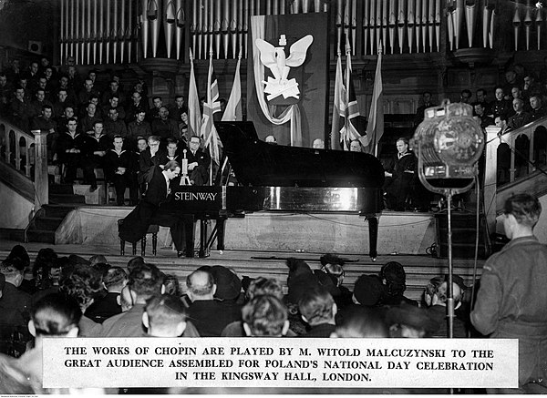 Kingsway Hall in 1940s, piano performance by Witold Małcużyński