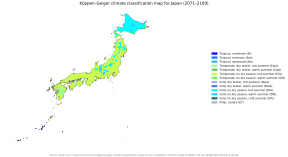 Köppen climate classification map for Japan for 1980–2016
