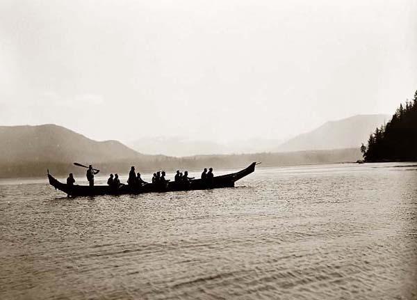 A Kwakwakaʼwakw canoe in 1910.