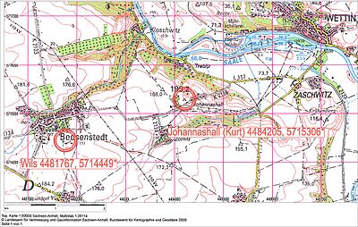 Location of the Johannashall (Kurt) and Wils shafts with details of the coordinates