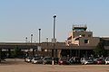 Airport terminal and parking lot