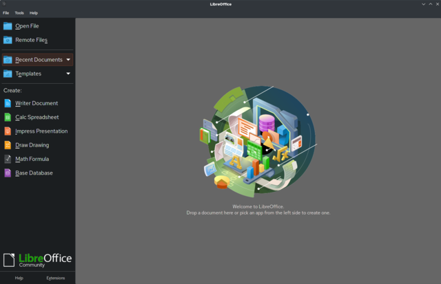 Description de l'image LibreOffice 7.2.4.1 start centre screenshot.png.