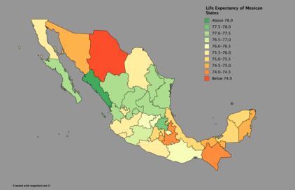 Life Expectancy in Mexico by state in 2017 Life Expectancy of Mexican States.png