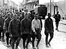 Lithuanian resistance fighters, commanded by the Provisional Government, lead the disarmed soldiers of the Red Army in Kaunas during the June Uprising in 1941 Lithuanian rebels (Lithuanian Activist Front) lead the disarmed soldiers of the Red Army during the June Uprising, 1941.jpg