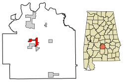 Mosses okulunun Alabama, Lowndes County'deki konumu.