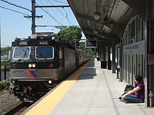 The Montclair State University station platform has screens which relate the departure and arrival times and destinations of trains. MSU Station Platform.JPG