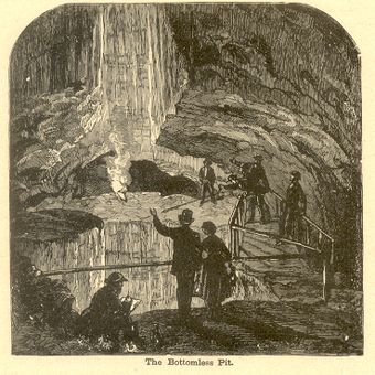 The Bottomless Pit in Mammoth Cave, woodcut (1887)