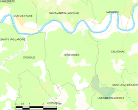 Mapa obce Cénevières