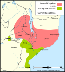 Map of the Maravi Kingdom at its height, c. 1650 Maravi Kingdom map c. 1650s.svg