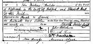 Marriage Certificate of John Bricheno and Elizabeth Kent in 1796. John owned Shortmead House at this time. Marriage Certificate John Bricheno 1796.jpg