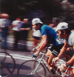 Felice Gimondi and Eddy Merckx in action on the climb of Voie Camillien Houde. Merckx gimondi montreal 74.png