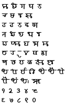 Shown here is a picture showing all the Modi script characters in the kotem1 clip font.