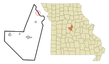 Moniteau County Missouri Sisällytetyt ja rekisteröimättömät alueet Lupus Highlighted.svg