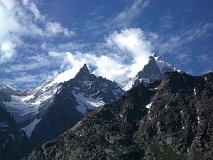 Mountain peaks as seen from Kunzum Pass between Lahaul and Spiti
