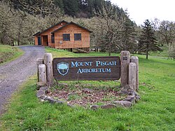 Sign at base of Mount Pisgah Arboretum