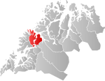 Mapa do condado de Troms com Lenvik em destaque.