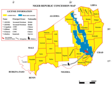 Map showing Niger oil and gas blocs and licenses information (2020) Niger oil block concession map.png